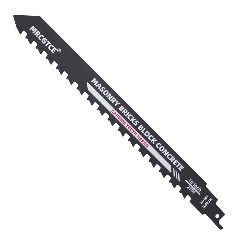MRCGTCE 10-Inch Masonry Reciprocating Saw Blade, 2 TPI Tungsten Carbide Teeth Tipped Brick Cutting Recip Saw Blade, Demolition Saw Blade for Cutting Red Brick, Light Brick, Fiber Cement, Aerated Concrete, - Image 1
